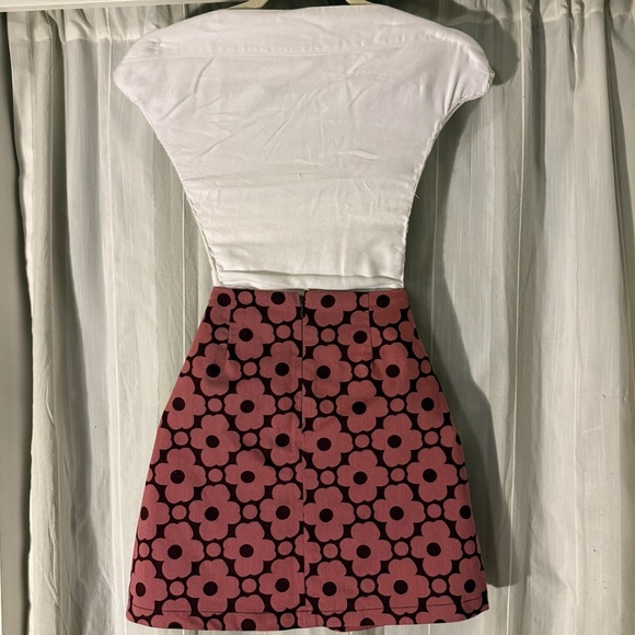 Urban Outfitters Floral Mini Skirt Pink & Brown Retro Mod A-Line Cotton Blend S - Picture 4 of 12